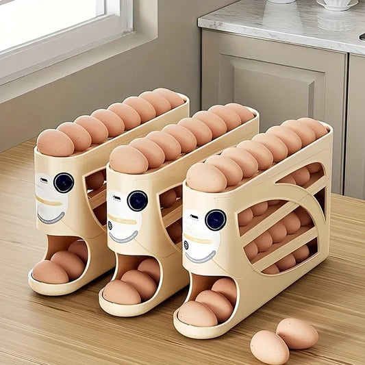 3-Tier Rolling Egg Storage Container for Refrigerator Holds 24 Eggs Organizer Rack Large Capacity Kitchen & Fridge Storage Box