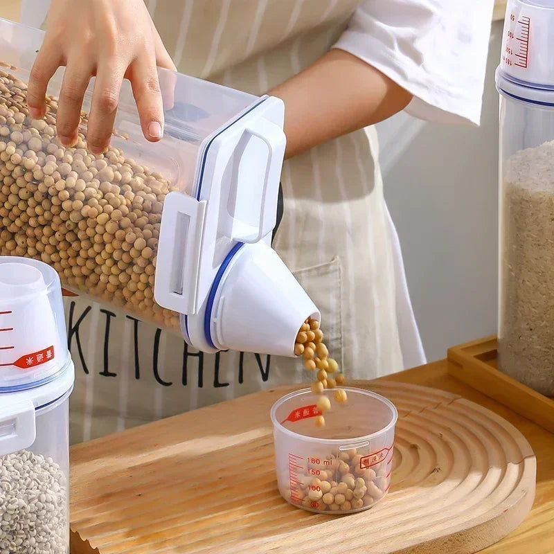 Kitchen Boxes Food Storage Bucket Portable Moistureproof Storage Tank with Scale Cup Food Bucket Kitchen Accessories Organizer