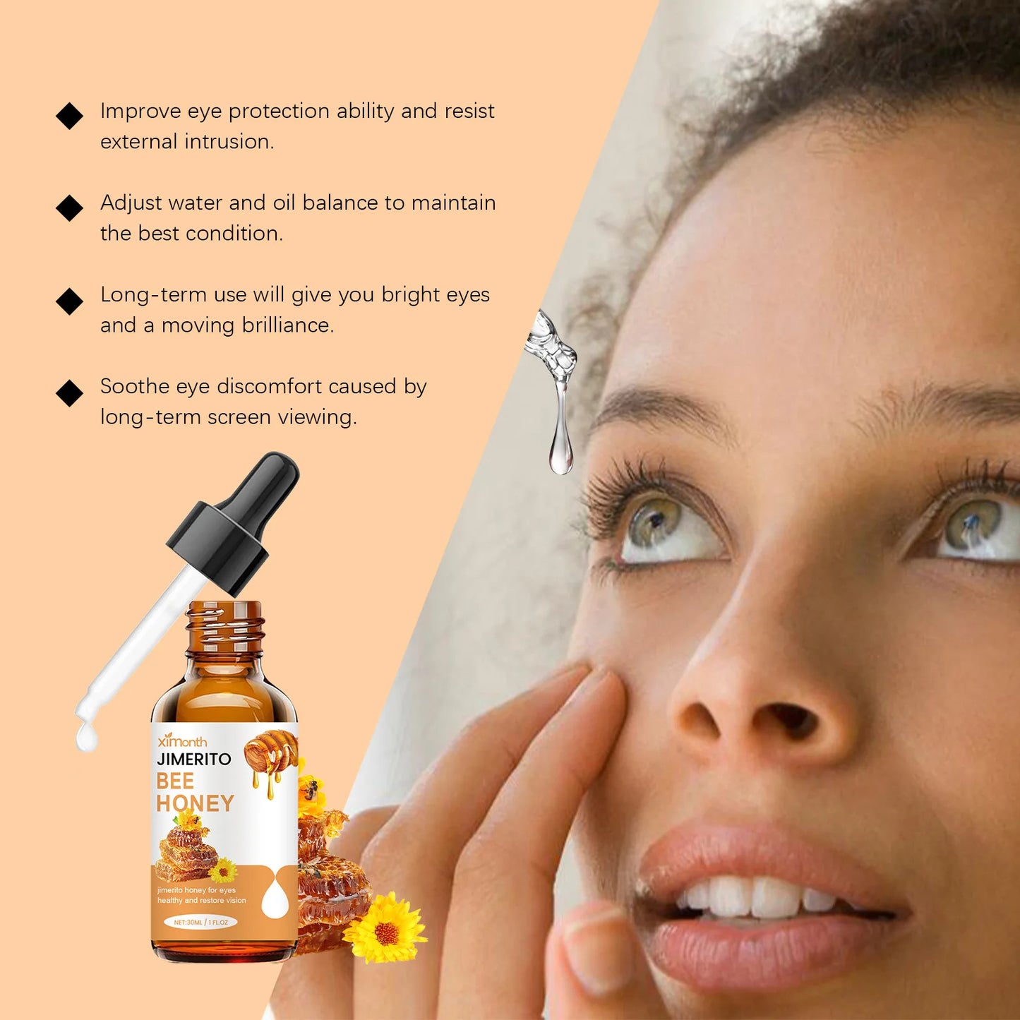 Bee Honey Eye Drops Fatigue Dry Eyes Astigmatism Blurred Vision Reliever Refreshing Improve Eyesight Soothing Eye Care Products